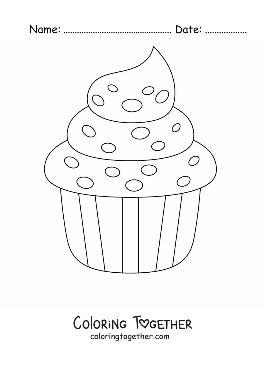 Coloring page of a cupcake with frosting