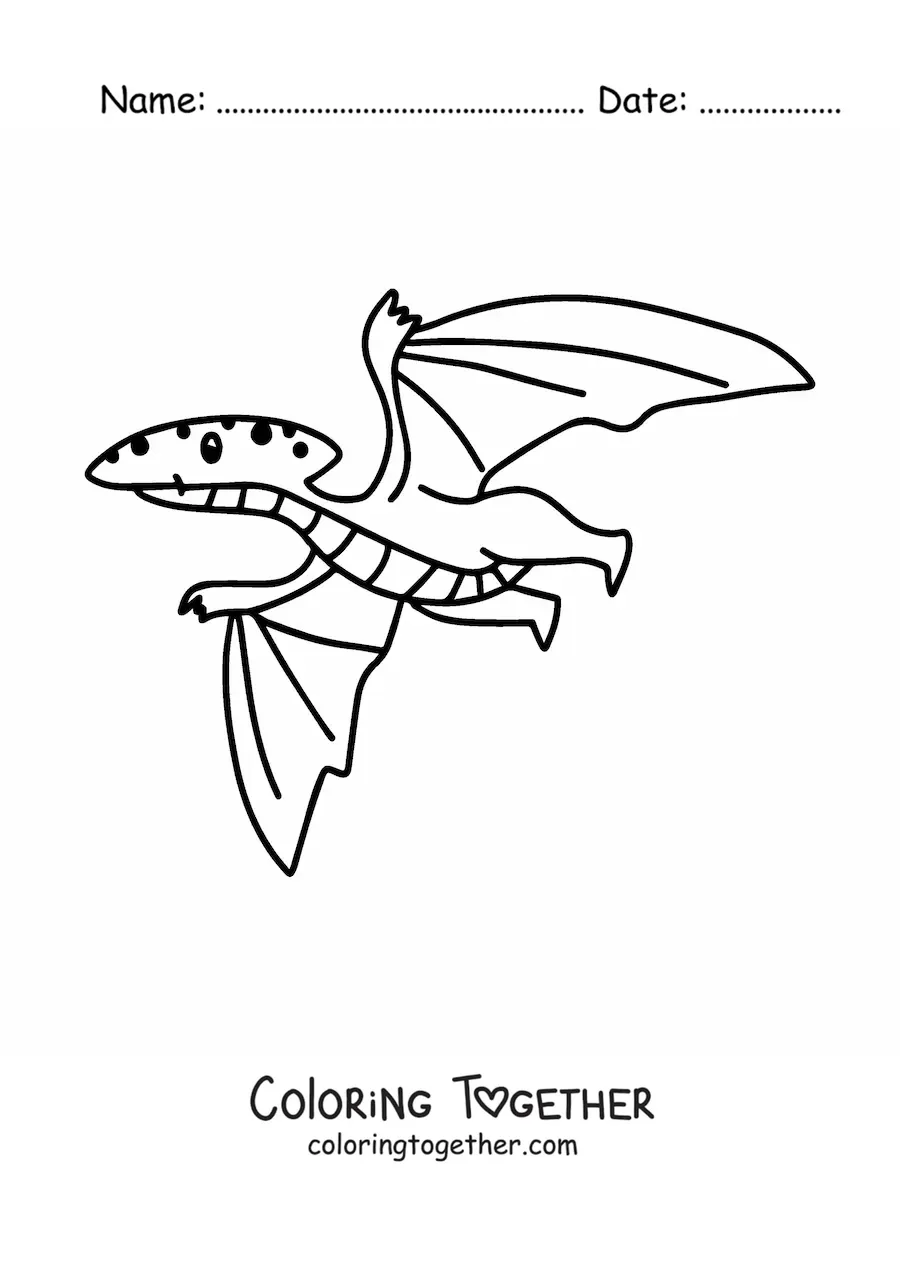 Coloring page of a kawaii flying dinosaur
