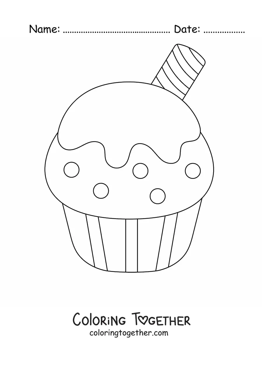 Coloring page of a cupcake with a wafer