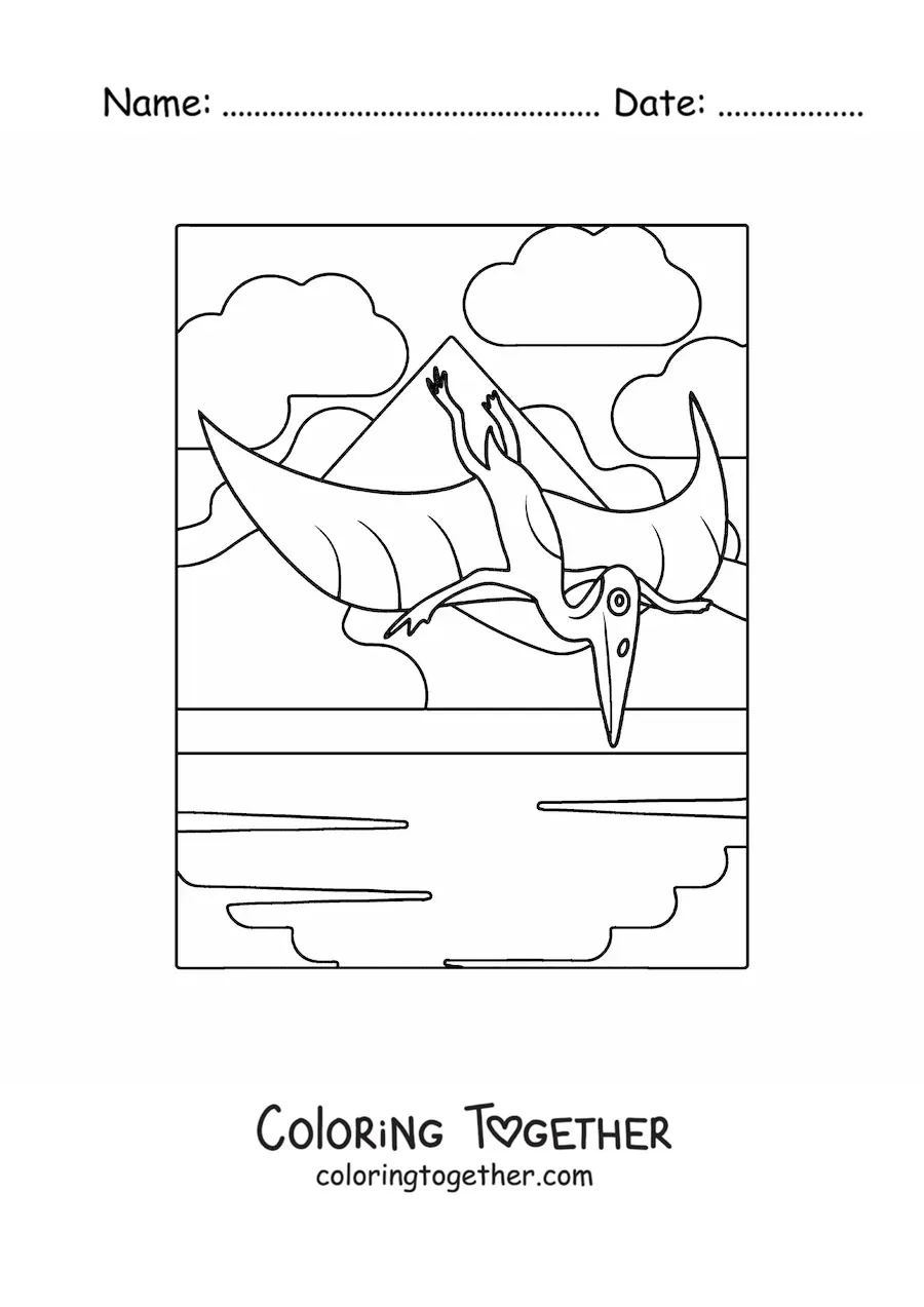 Coloring page of a simple flying dinosaur