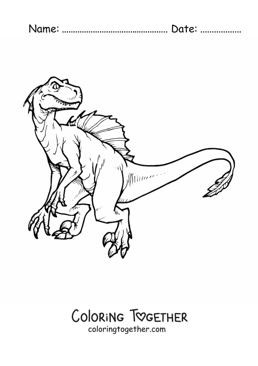 Coloring page of a large velociraptor