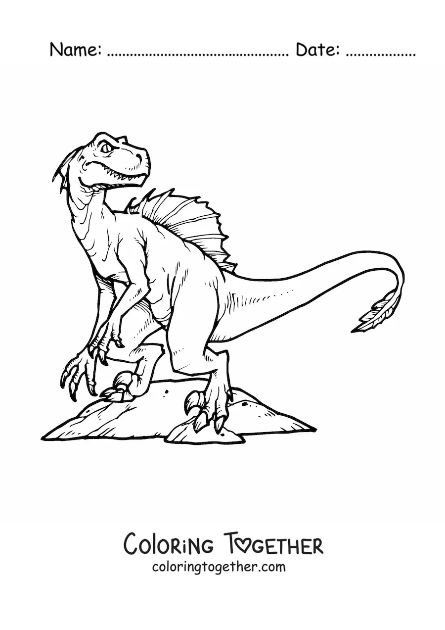 Coloring page of a scary velociraptor