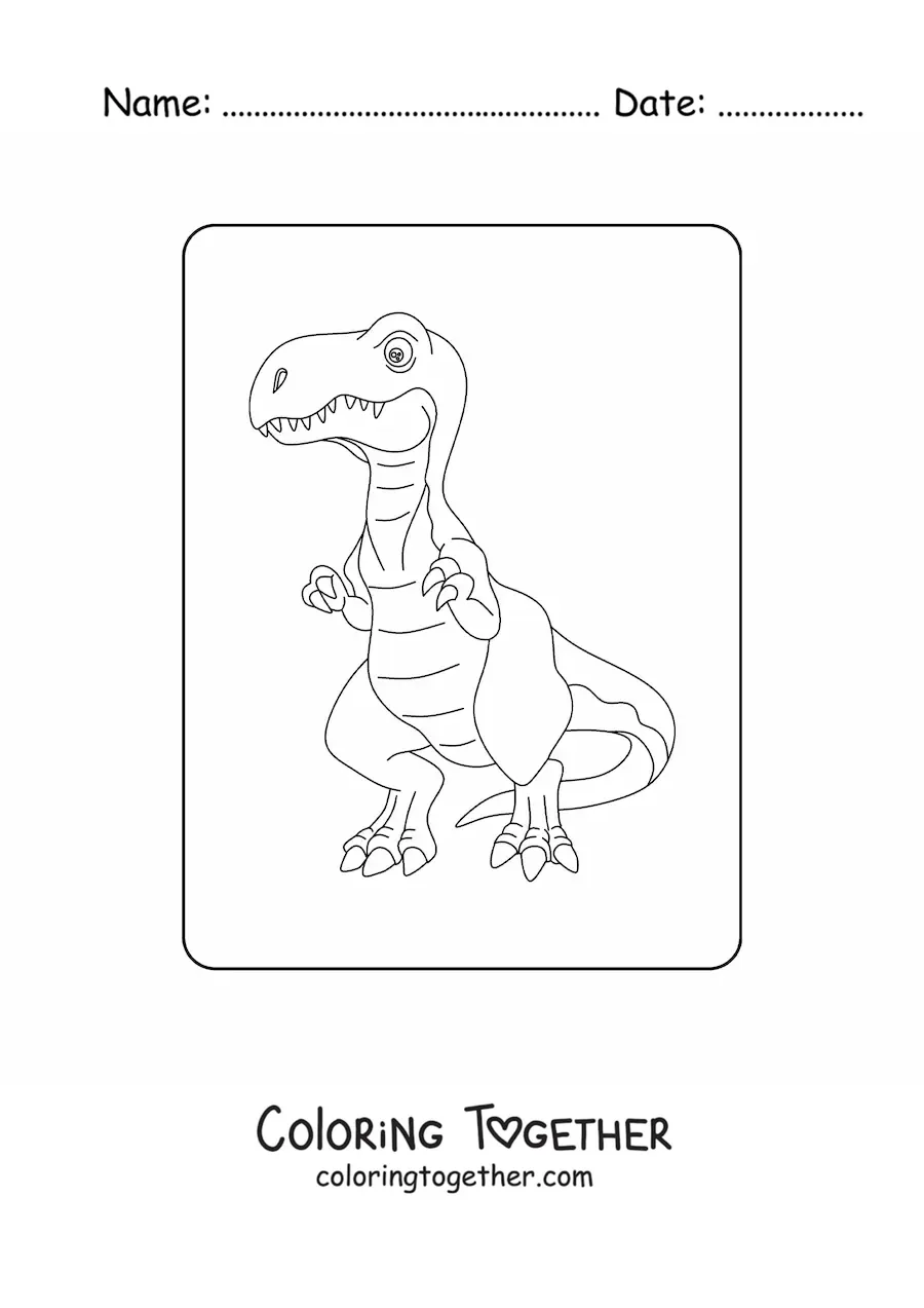 Coloring page of a large animated velociraptor