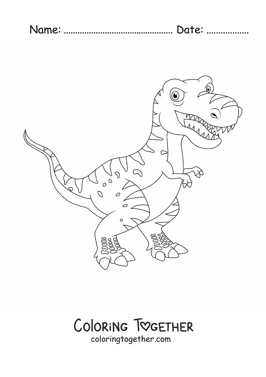 Coloring page of a large animated carnivorous dinosaur