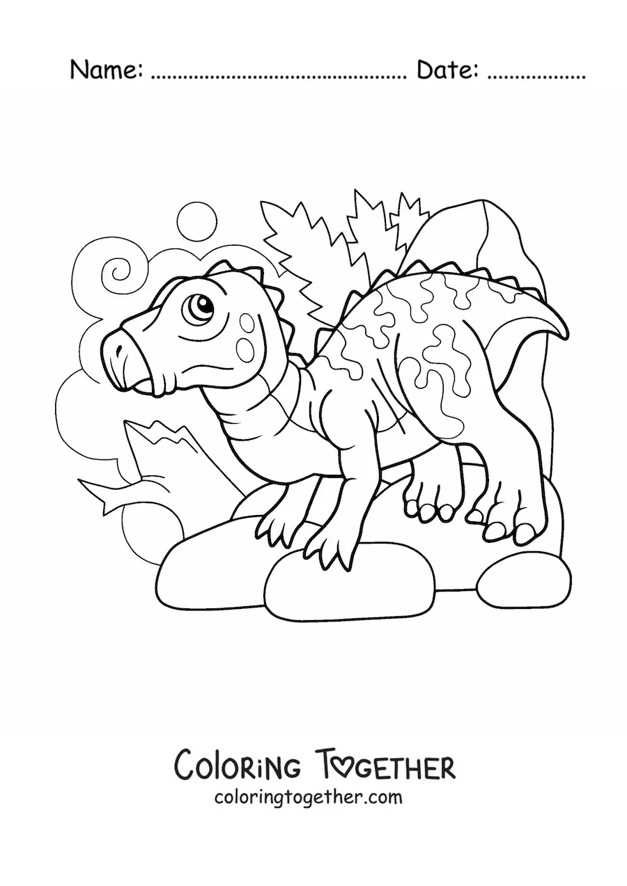 Coloring page of a baby bipedal carnivorous dinosaur