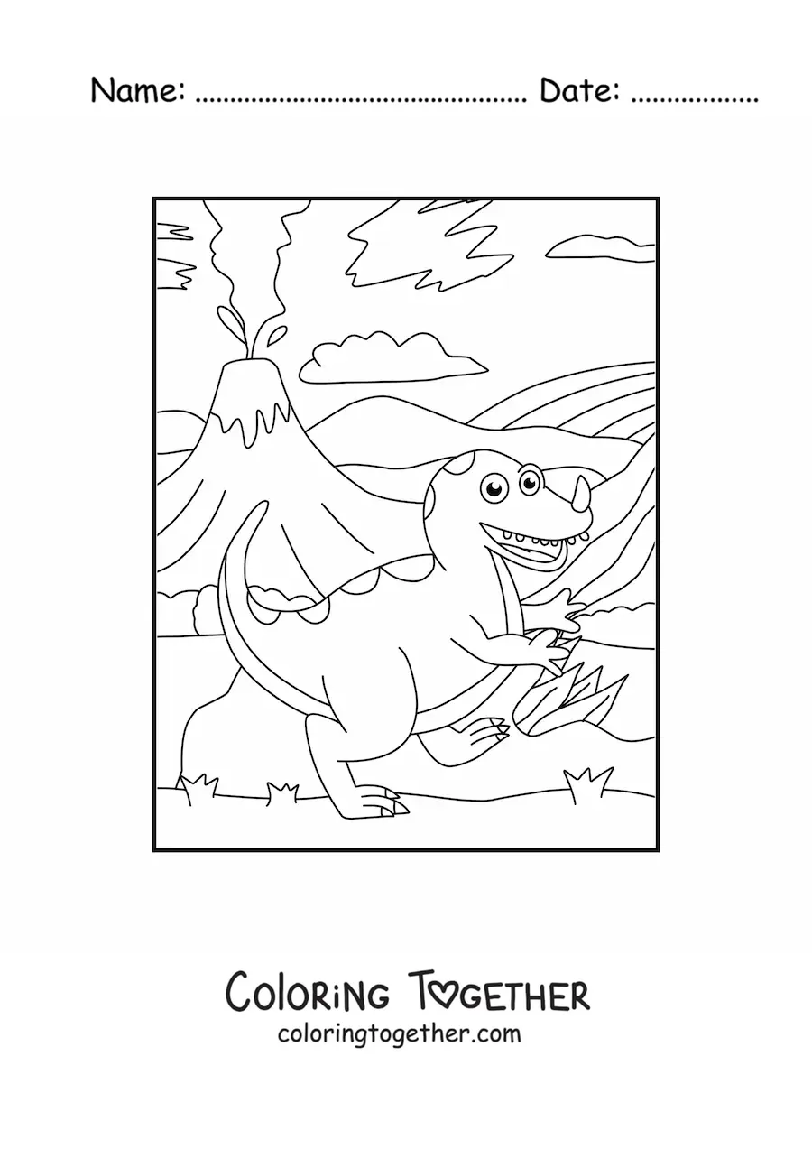 Coloring page of an animated carnivorous land dinosaur