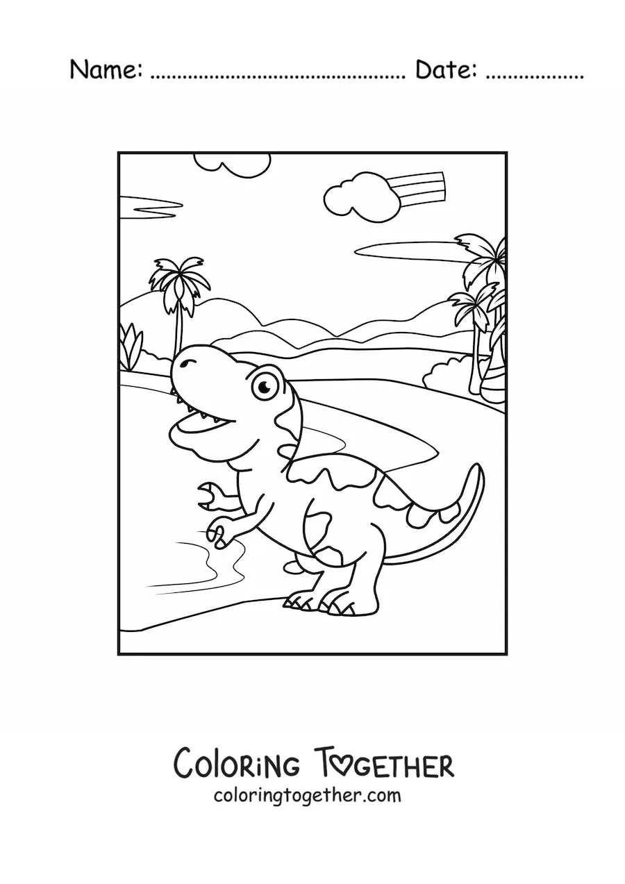 Coloring page of a small baby carnivorous dinosaur