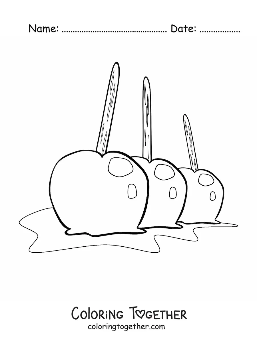 Coloring page of three candy apples