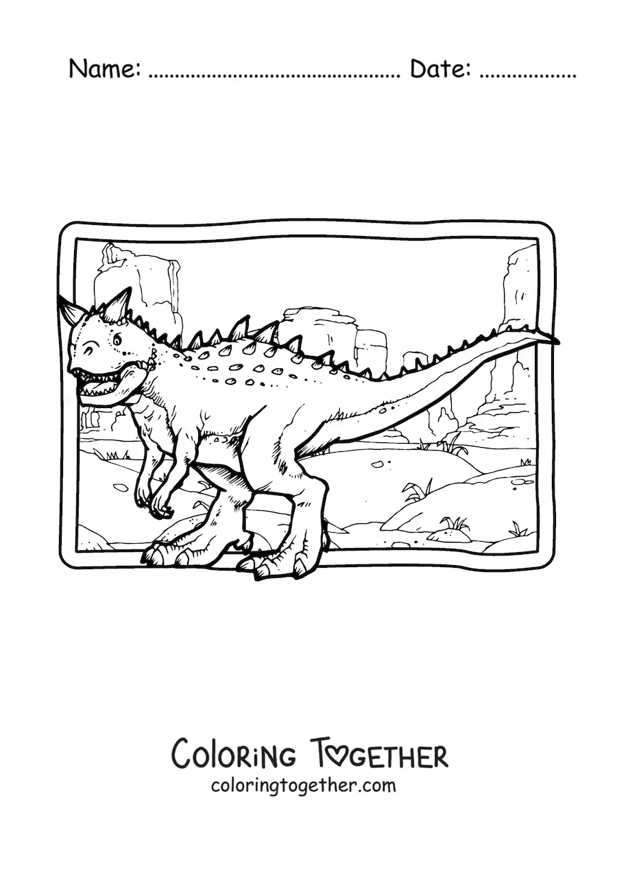 Coloring page of a realistic carnivorous carnotaurus