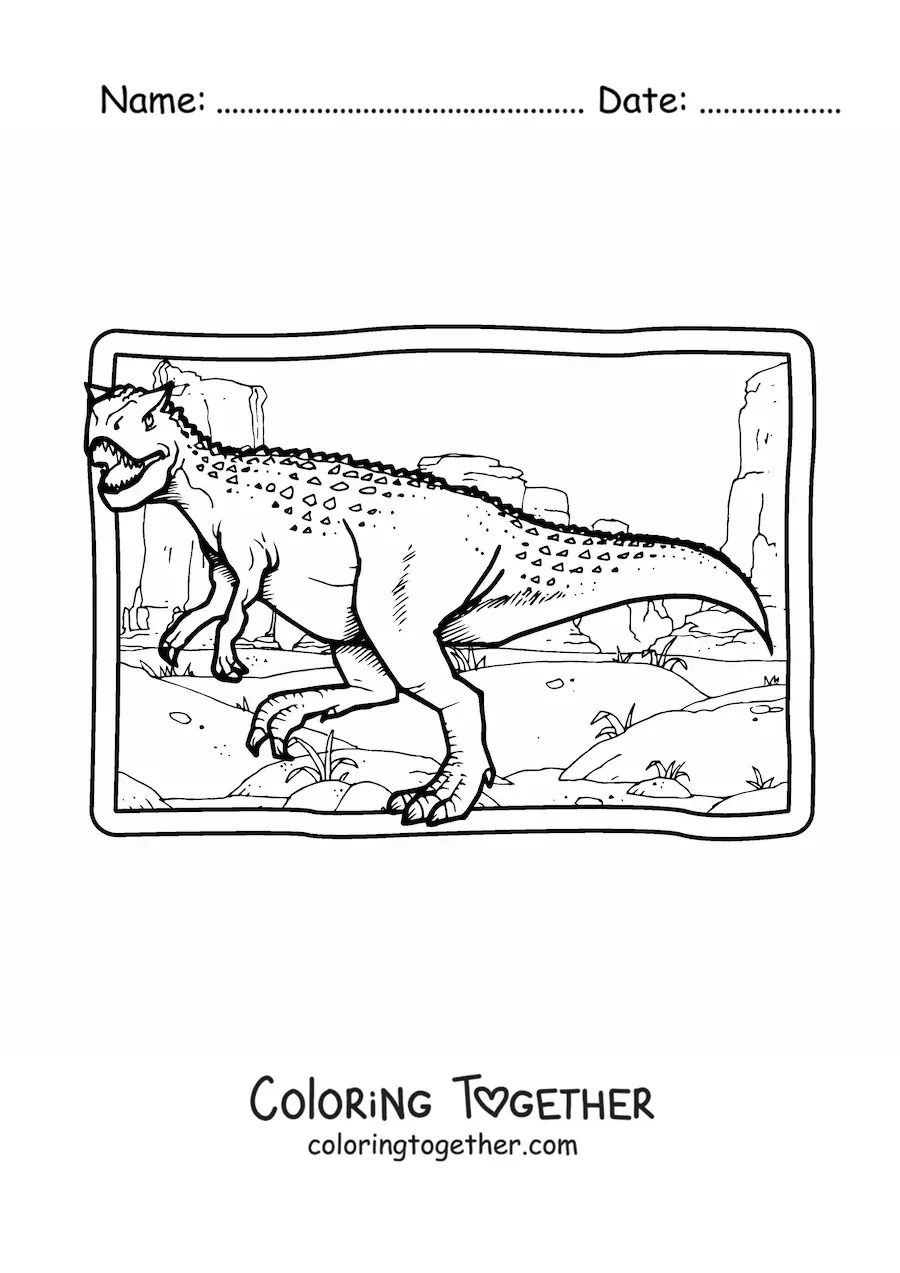 Coloring page of a realistic carnivorous xenotarsosaurus