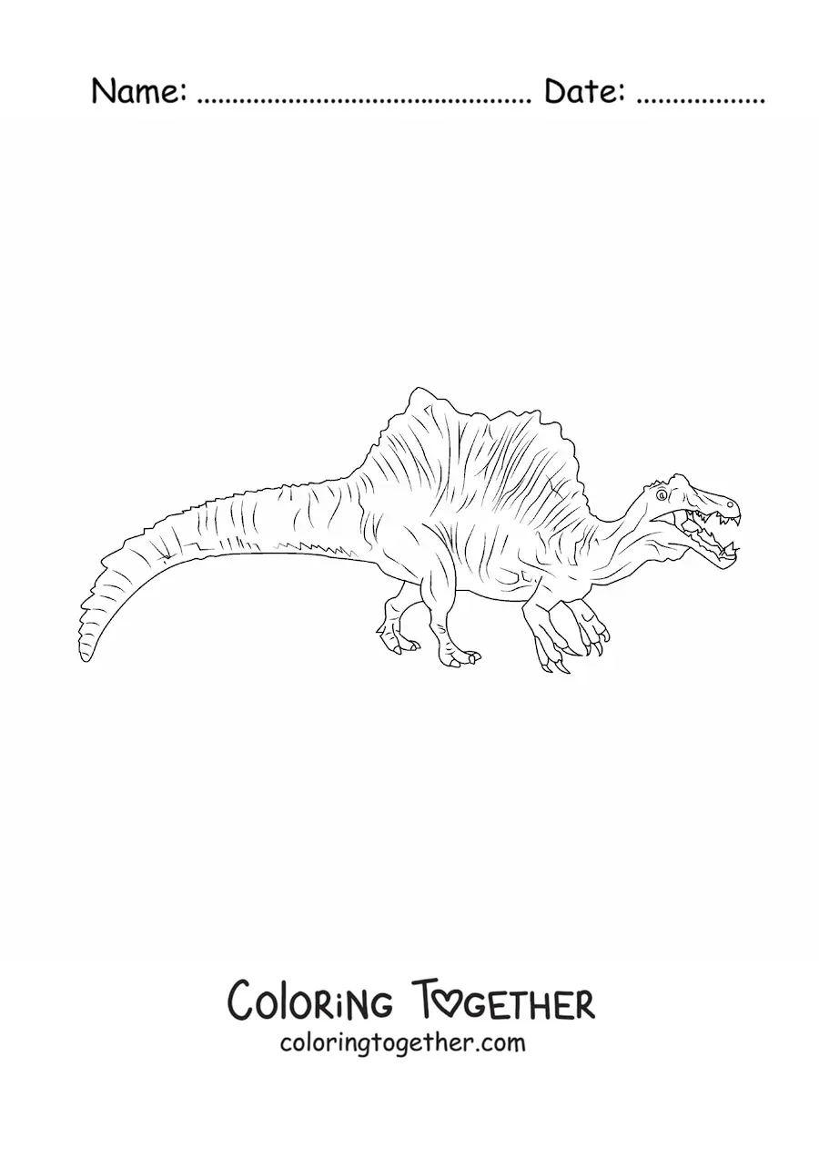 Coloring page of a quadrupedal carnivorous dinosaur