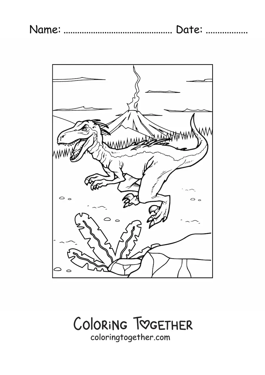 Coloring page of a small dangerous carnivorous dinosaur