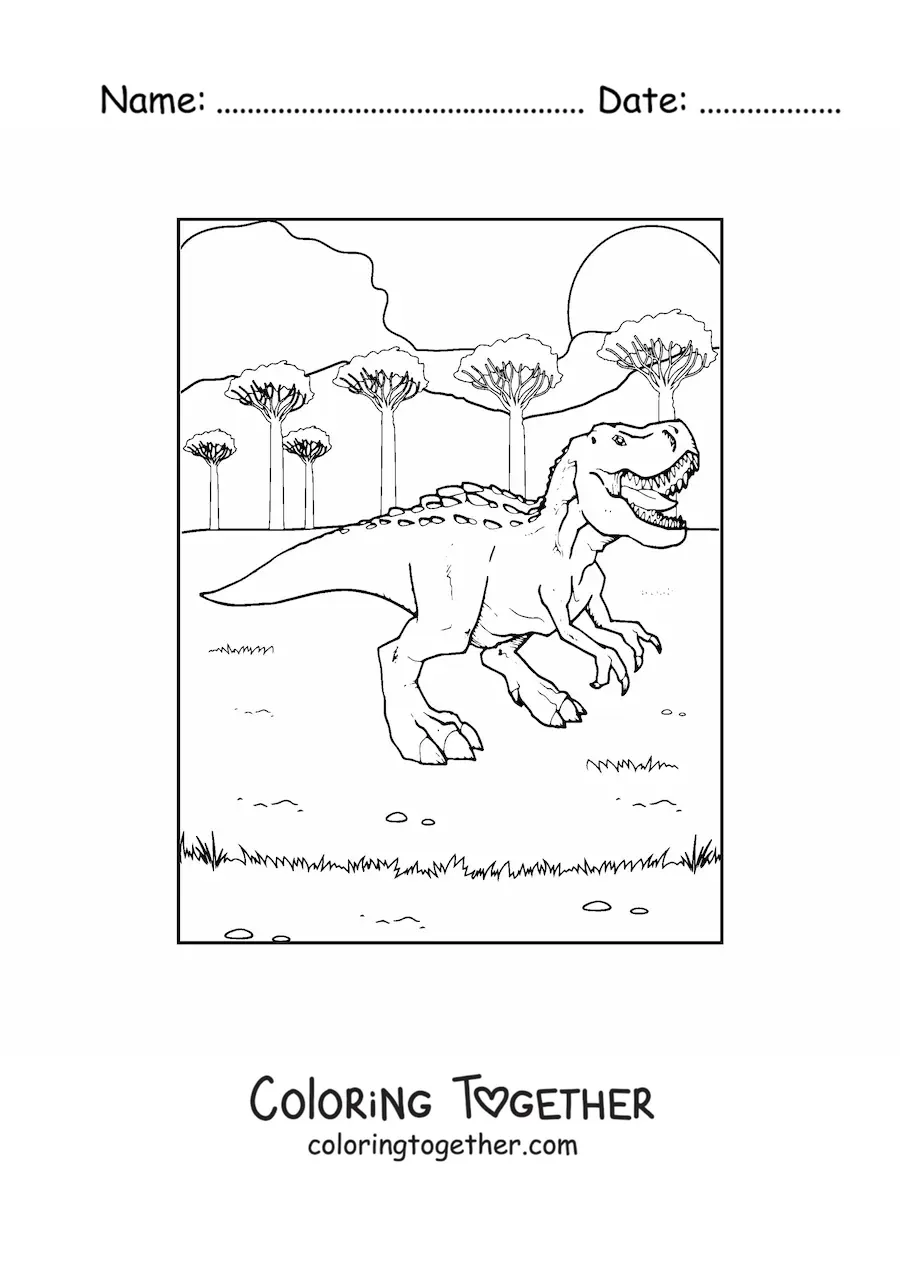 Coloring page of a dangerous carnivorous dinosaur roaring