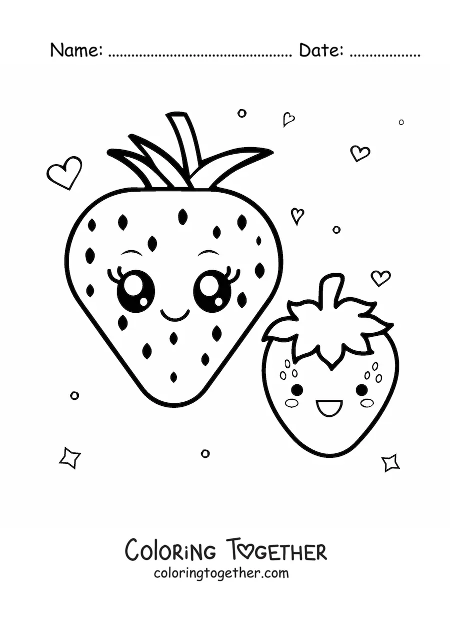 Coloring page of large kawaii strawberries