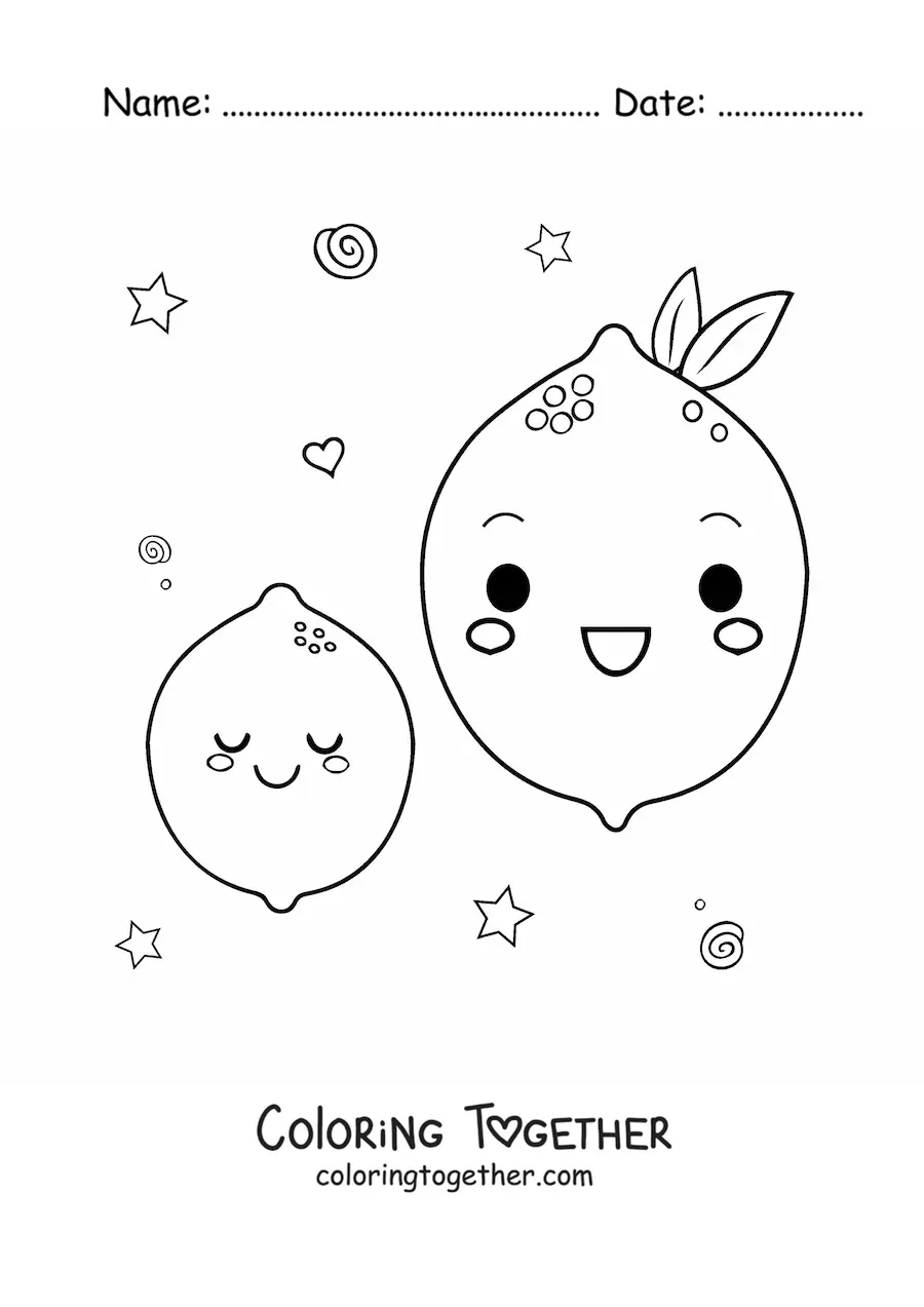 Coloring page of large kawaii lemons