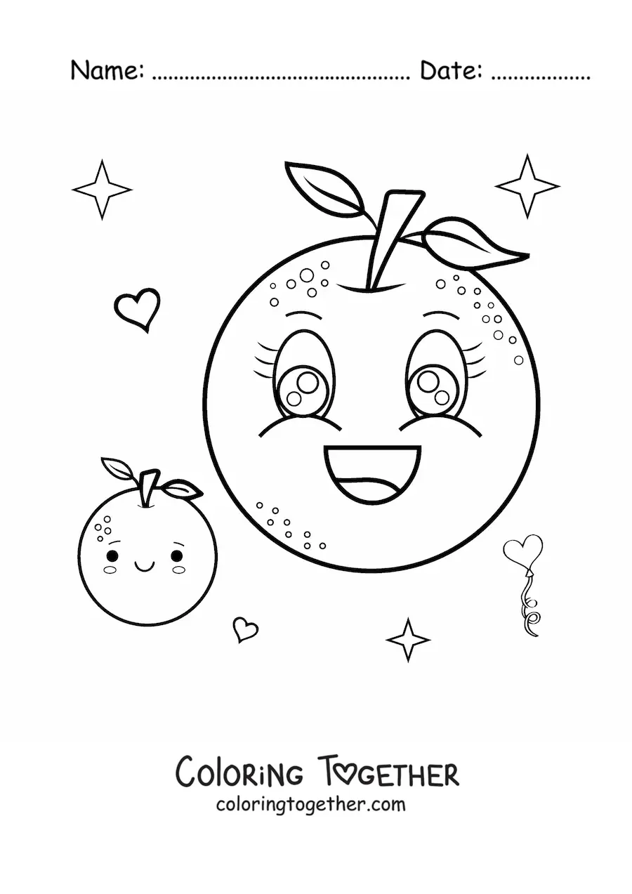 Coloring page of large kawaii oranges