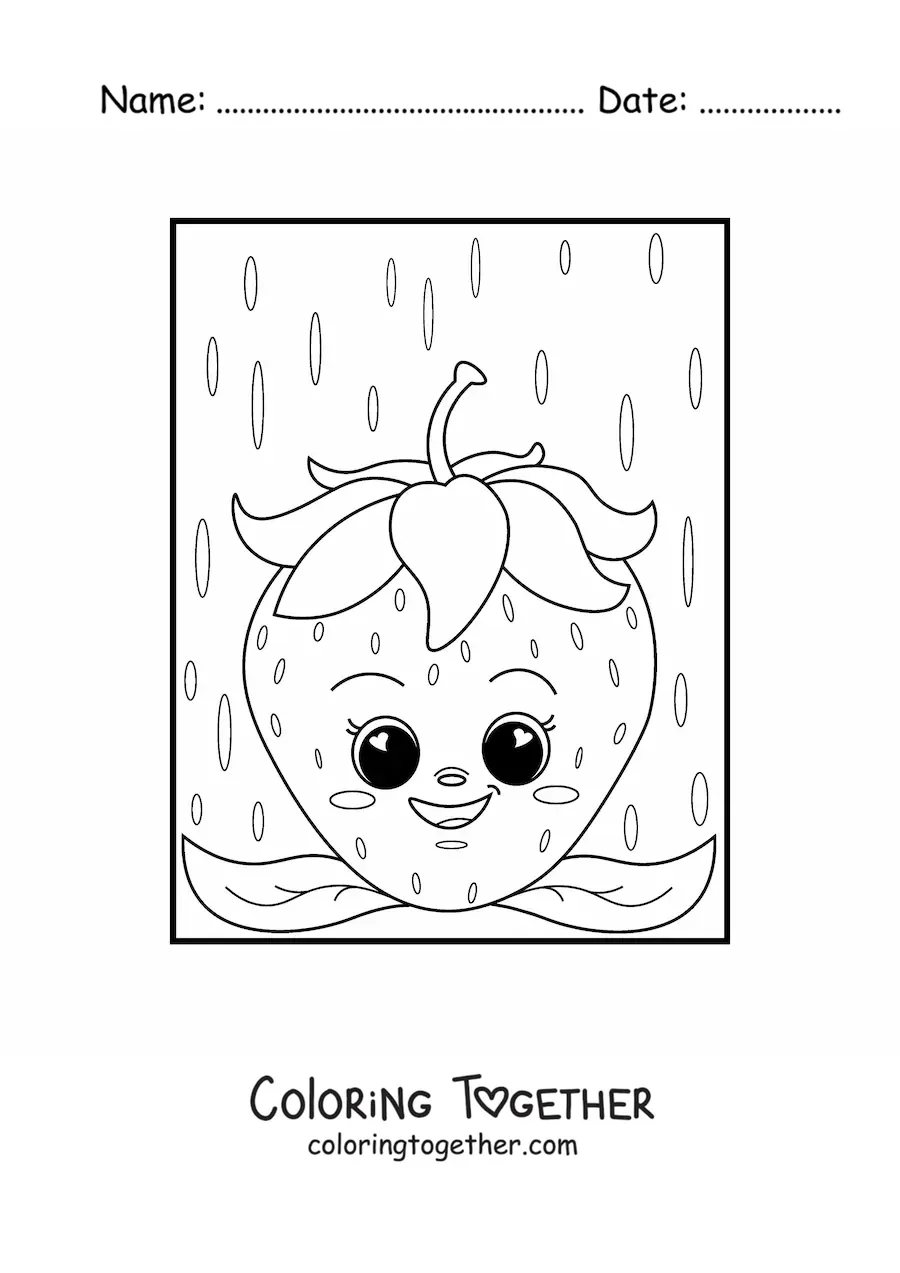 Coloring page of an animated kawaii strawberry