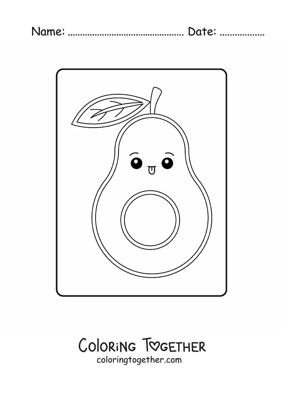 Coloring page of an easy kawaii avocado