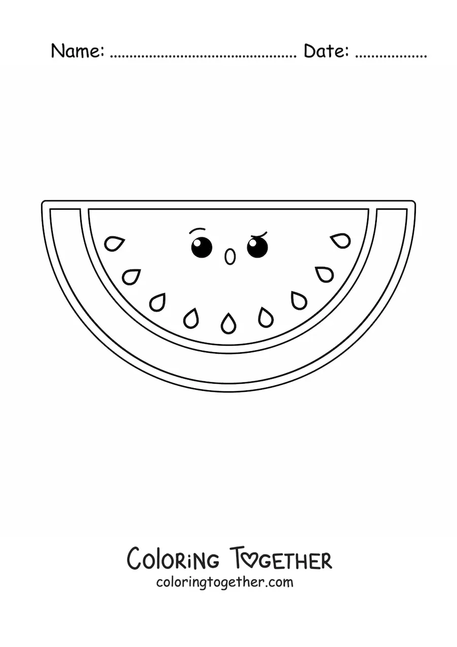 Coloring page of an easy kawaii watermelon