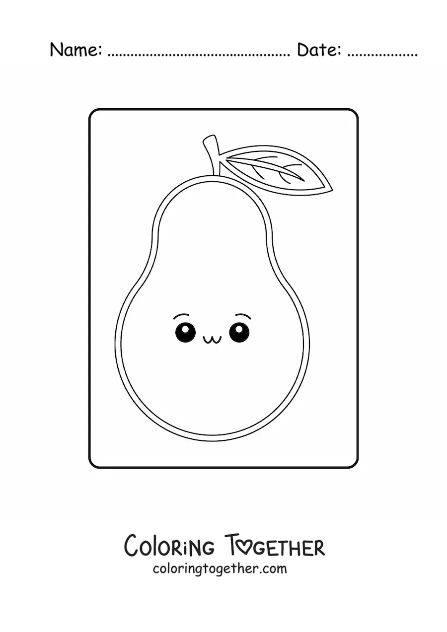 Coloring page of an easy kawaii pear