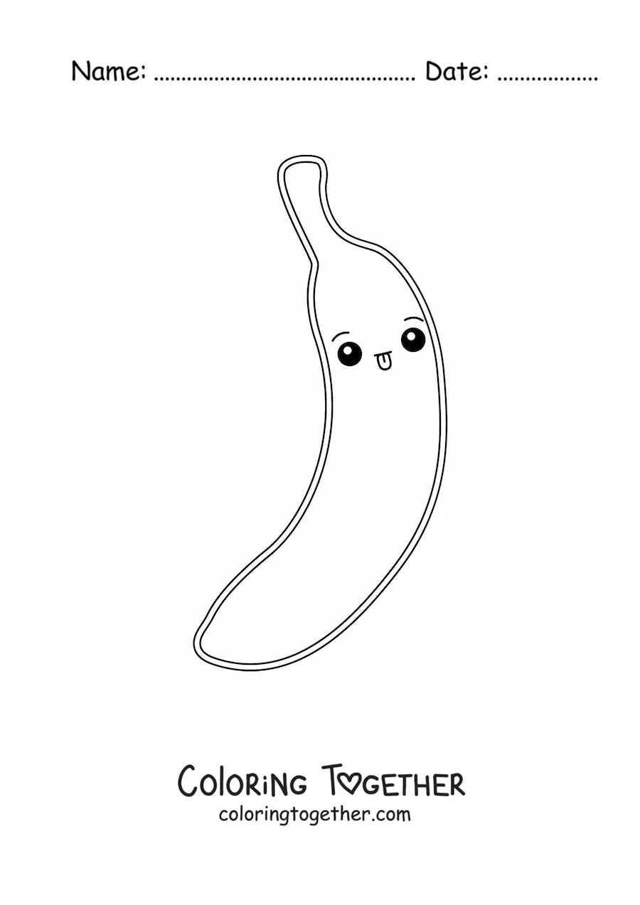 Coloring page of an easy kawaii banana