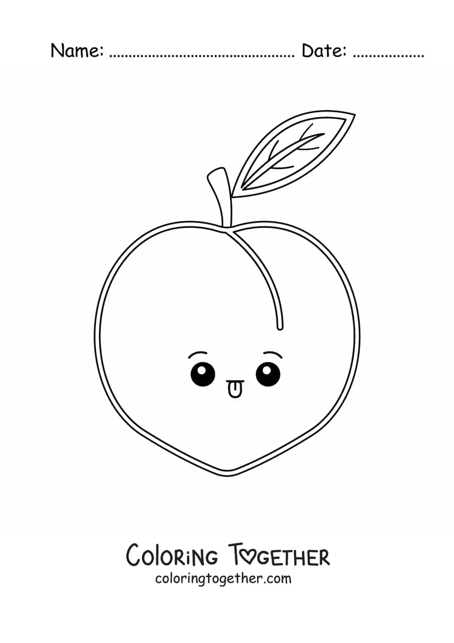 Coloring page of an easy kawaii peach