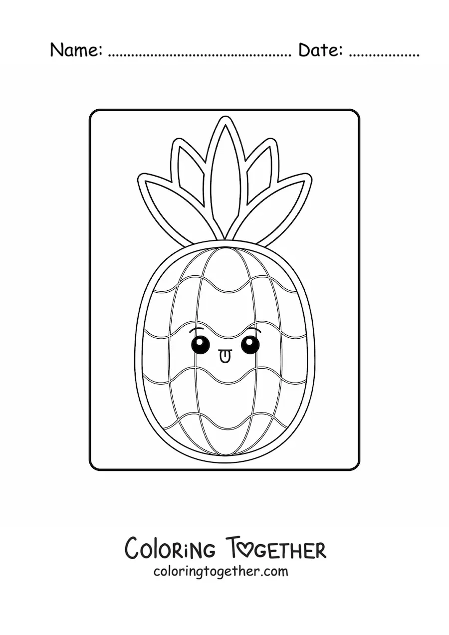 Coloring page of an easy kawaii pineapple