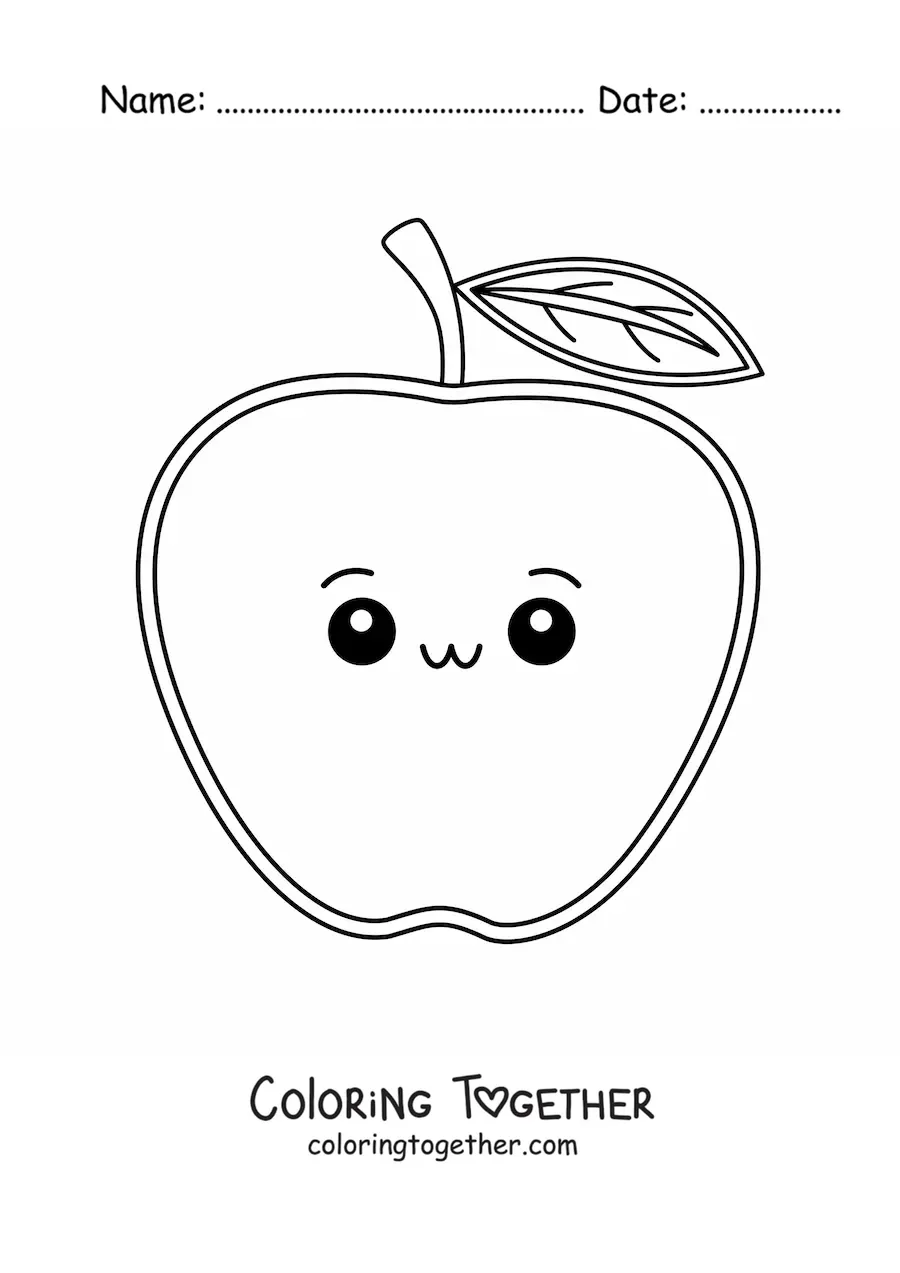 Coloring page of an easy kawaii apple