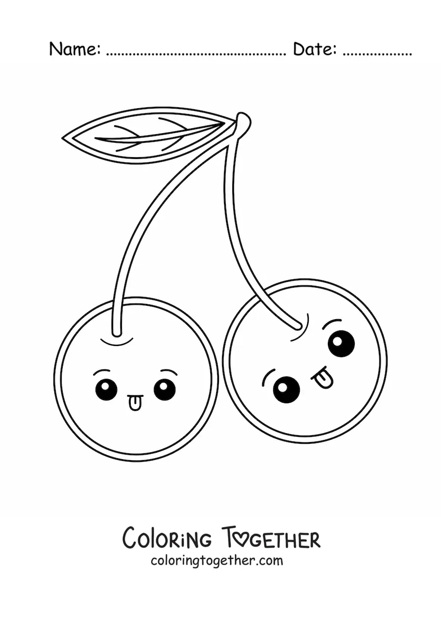 Coloring page of easy kawaii cherries