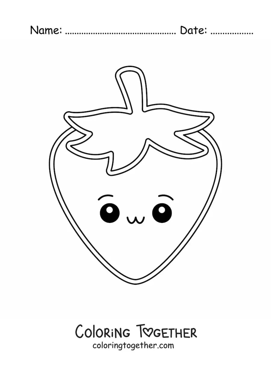 Coloring page of an easy kawaii strawberry