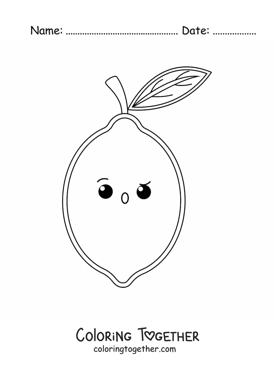 Coloring page of an easy kawaii lemon