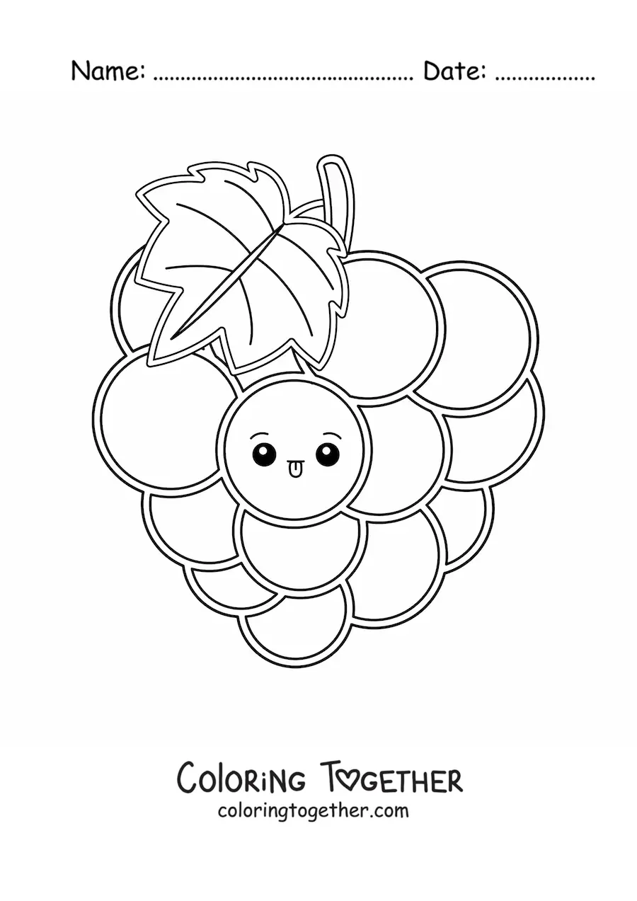 Coloring page of an easy kawaii bunch of grapes