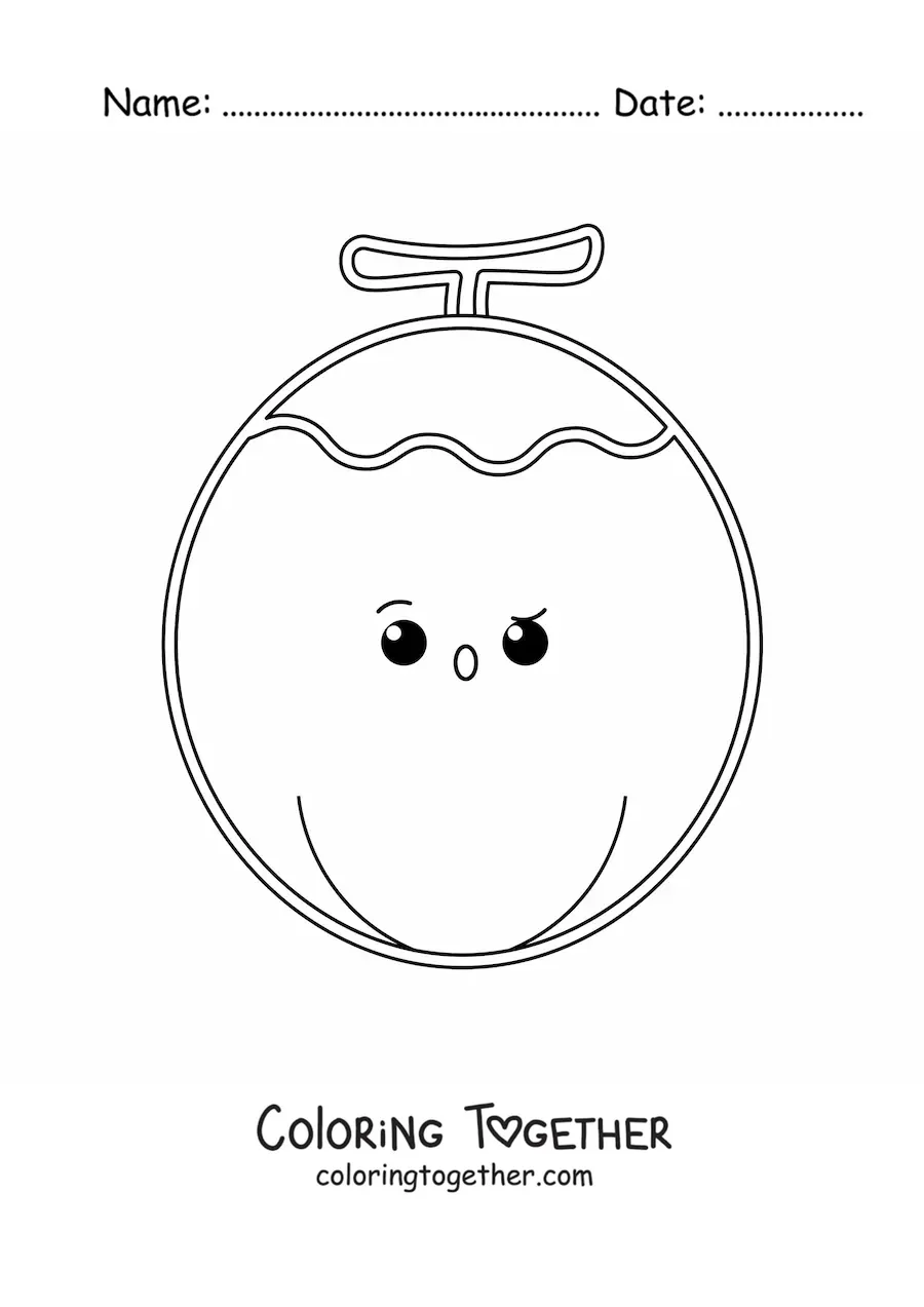 Coloring page of an easy kawaii coconut