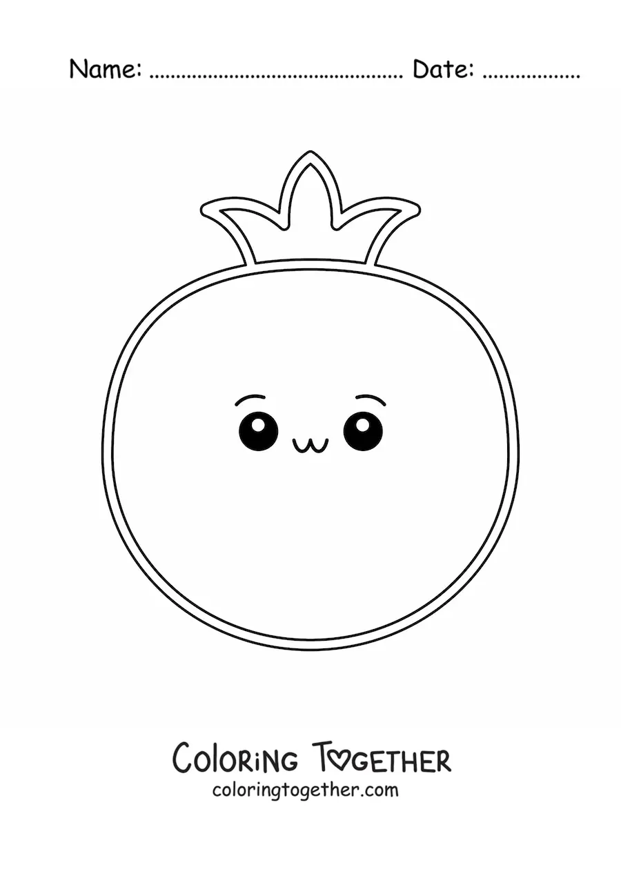 Coloring page of an easy kawaii tomato