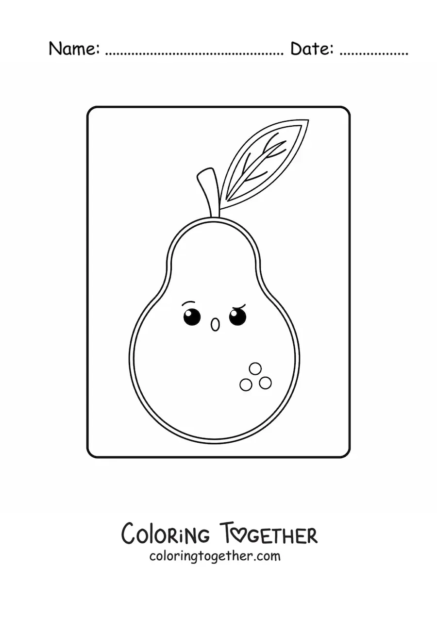 Coloring page of an easy kawaii pear