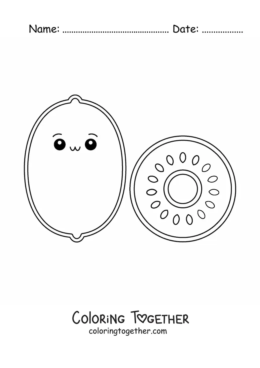 Coloring page of an easy kawaii kiwi