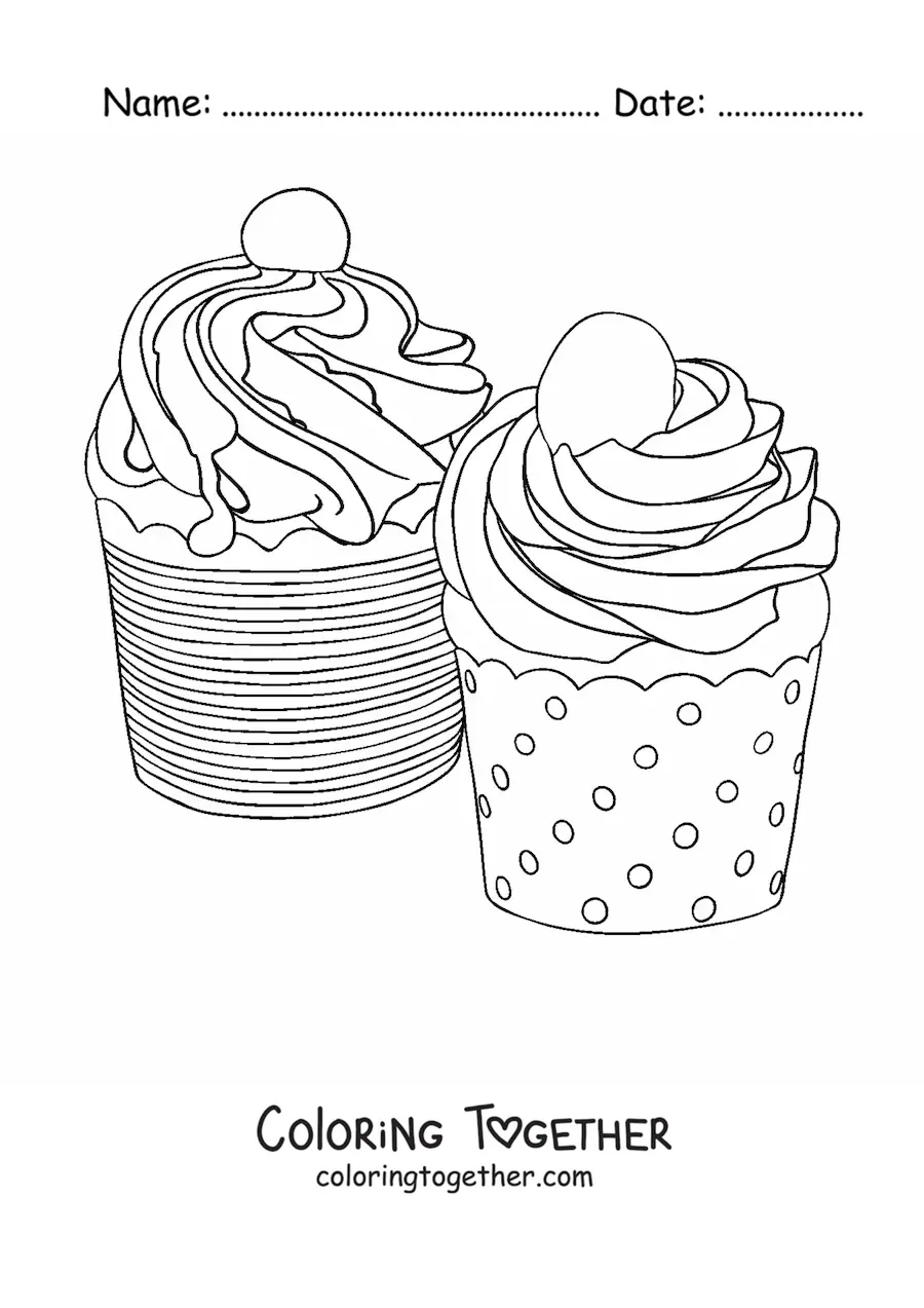 Coloring page of two glazed cupcakes