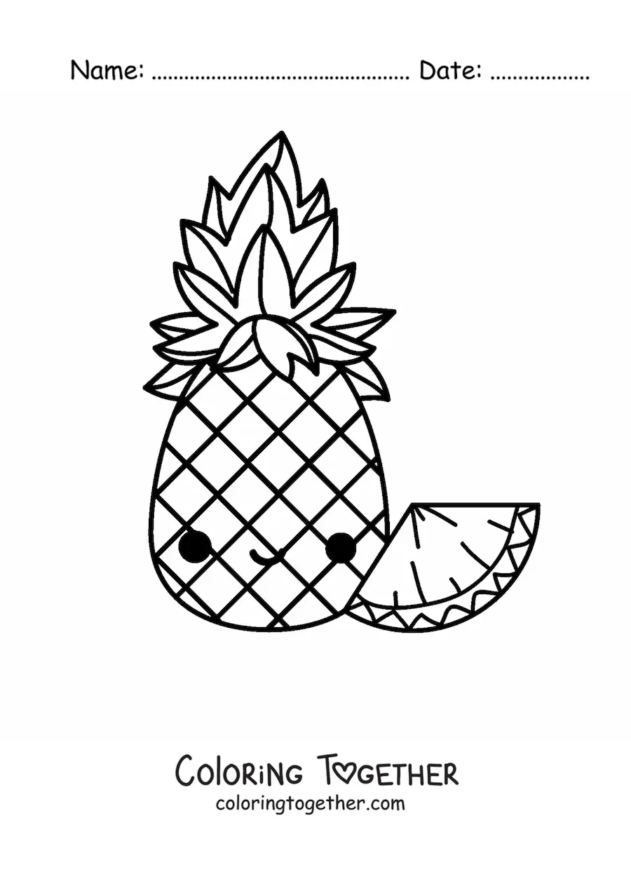 Coloring page of a cute pineapple