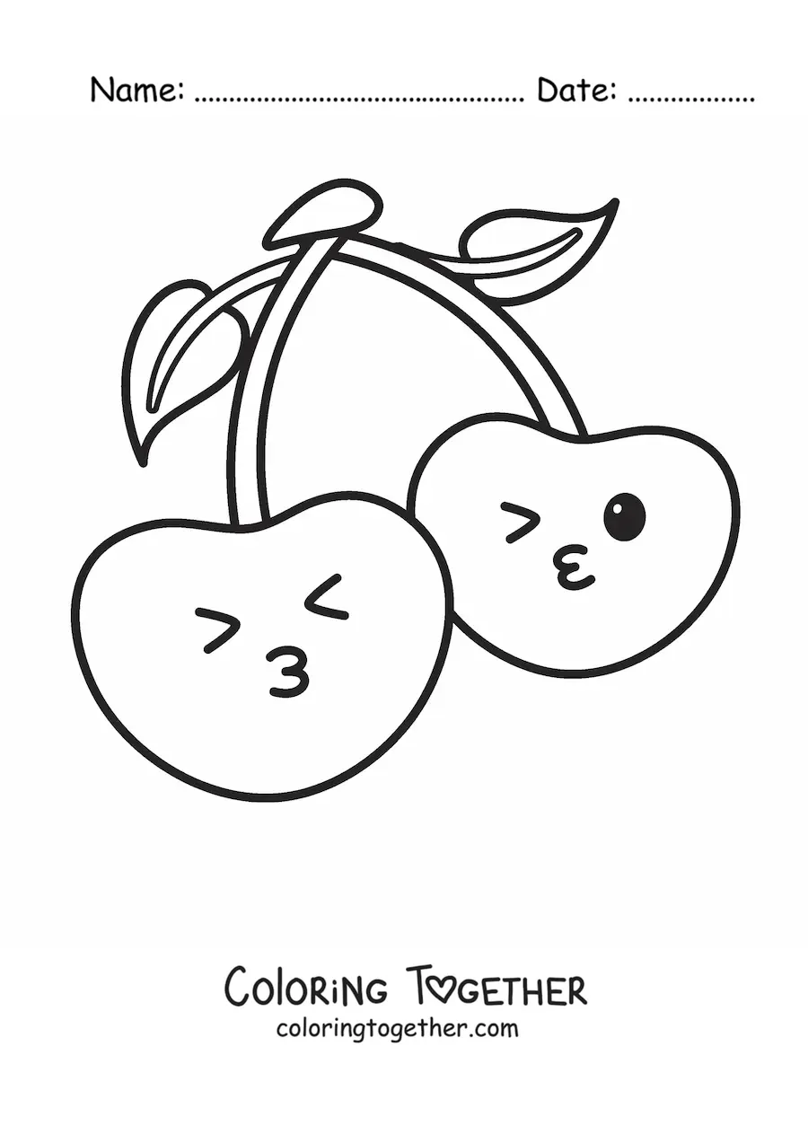 Coloring page of adorable cherries