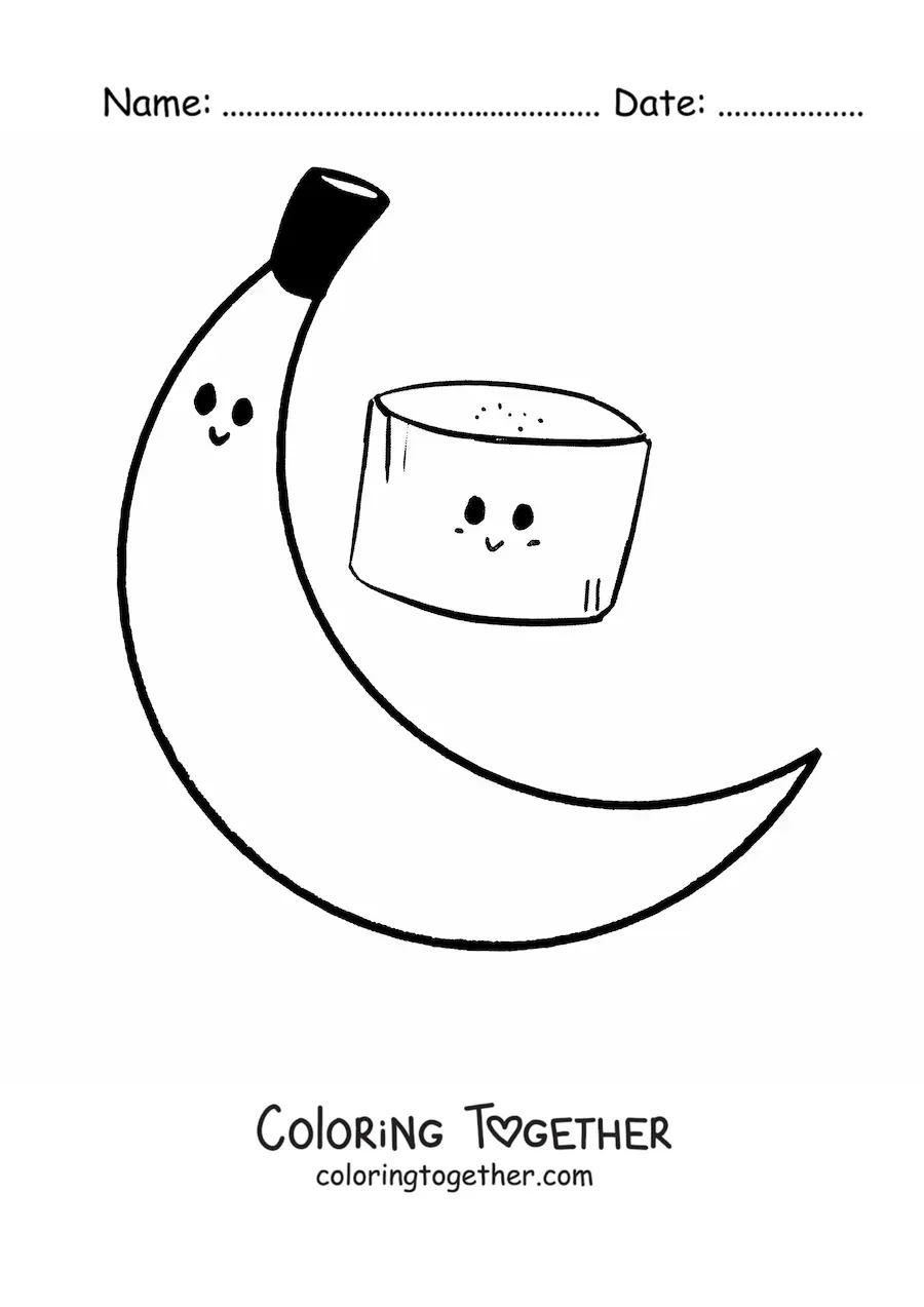 Coloring page of a pretty banana