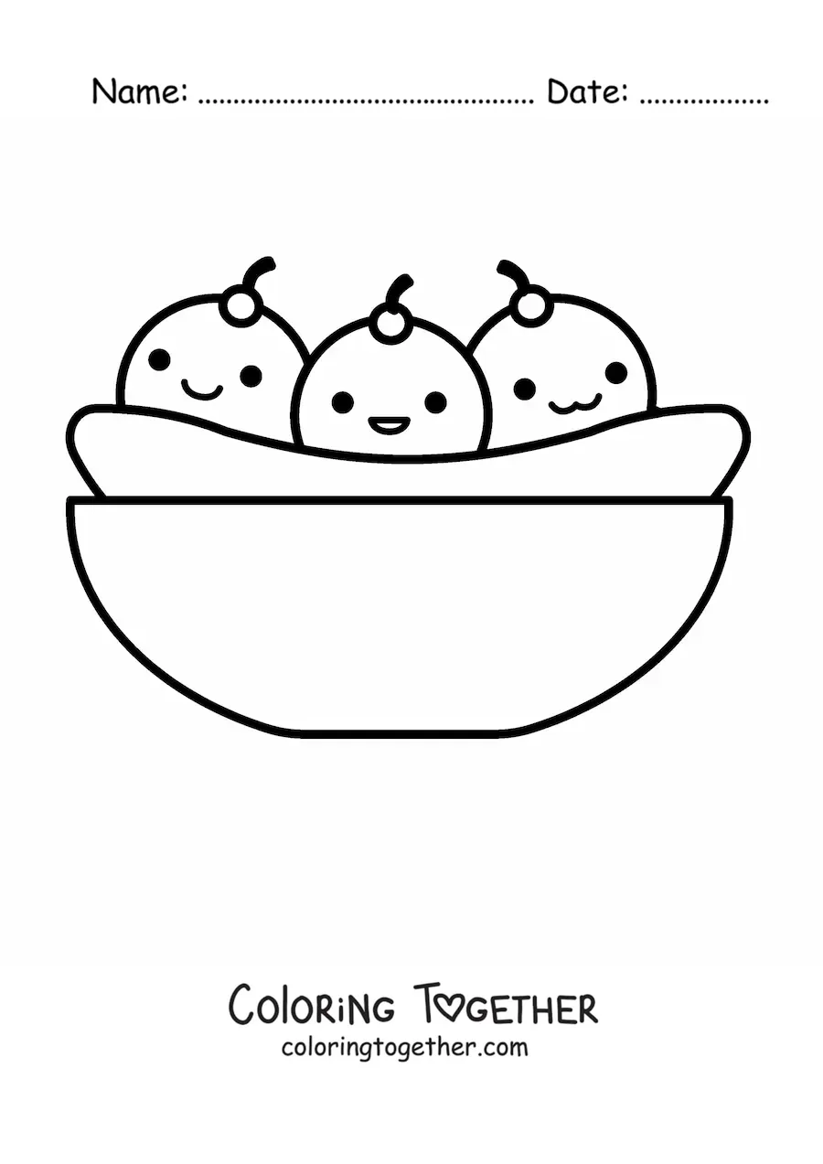 Coloring page of a kawaii banana split