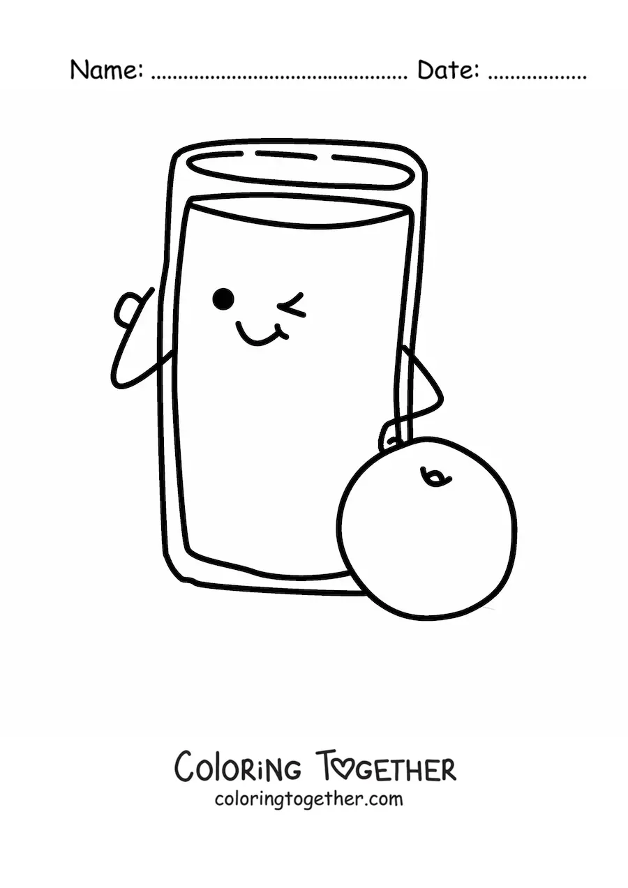 Coloring page of kawaii orange juice
