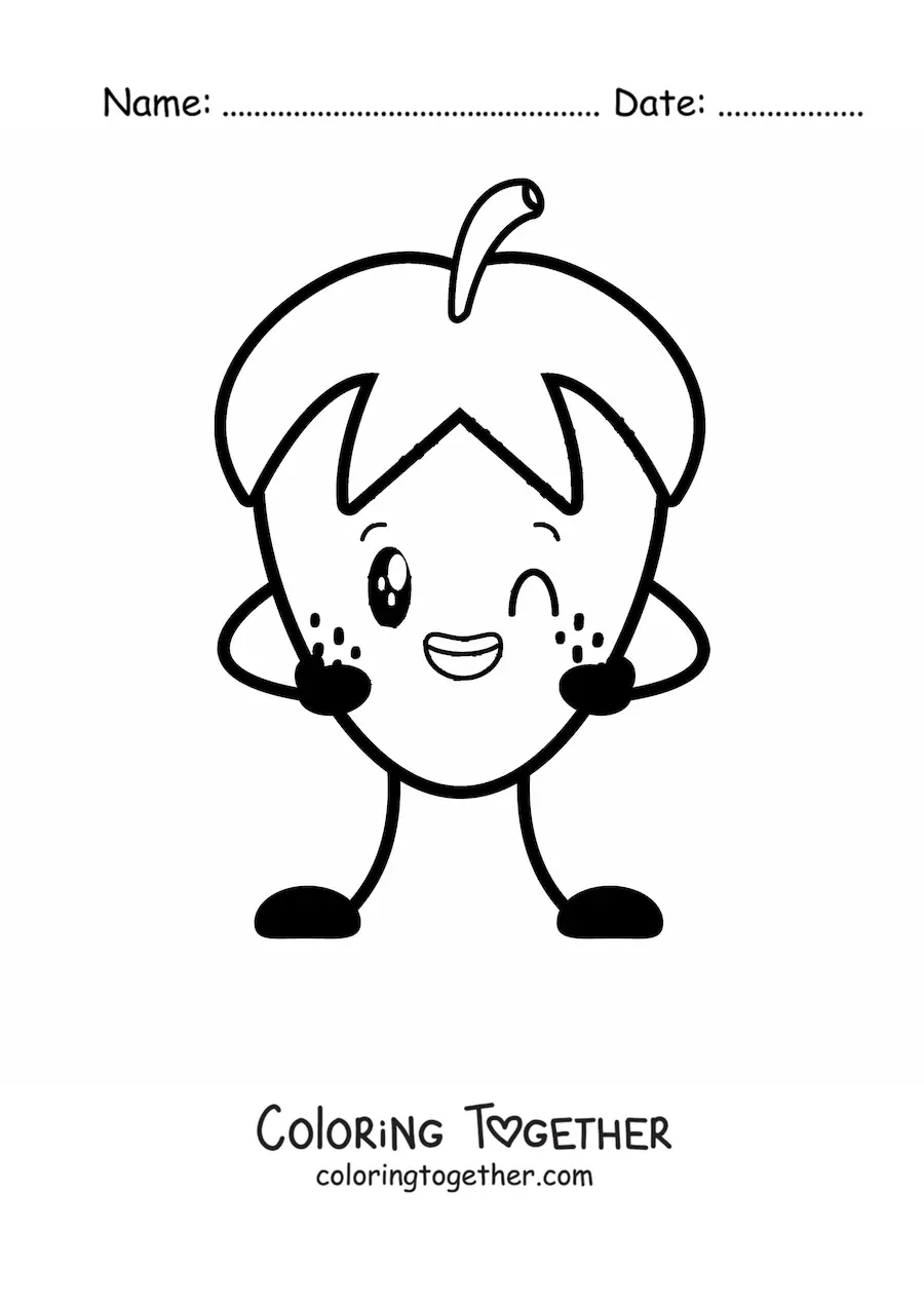 Coloring page of a cute animated strawberry