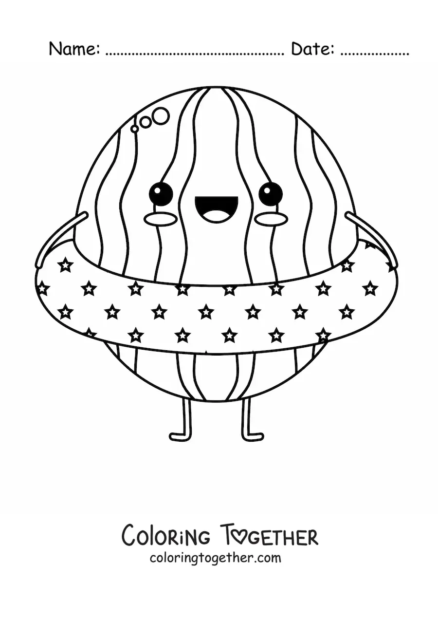 Coloring page of a kawaii animated watermelon