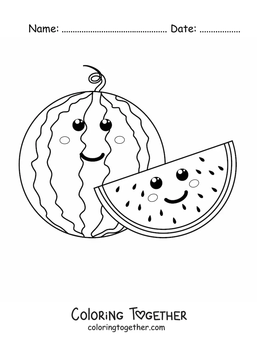 Coloring page of a beautiful watermelon