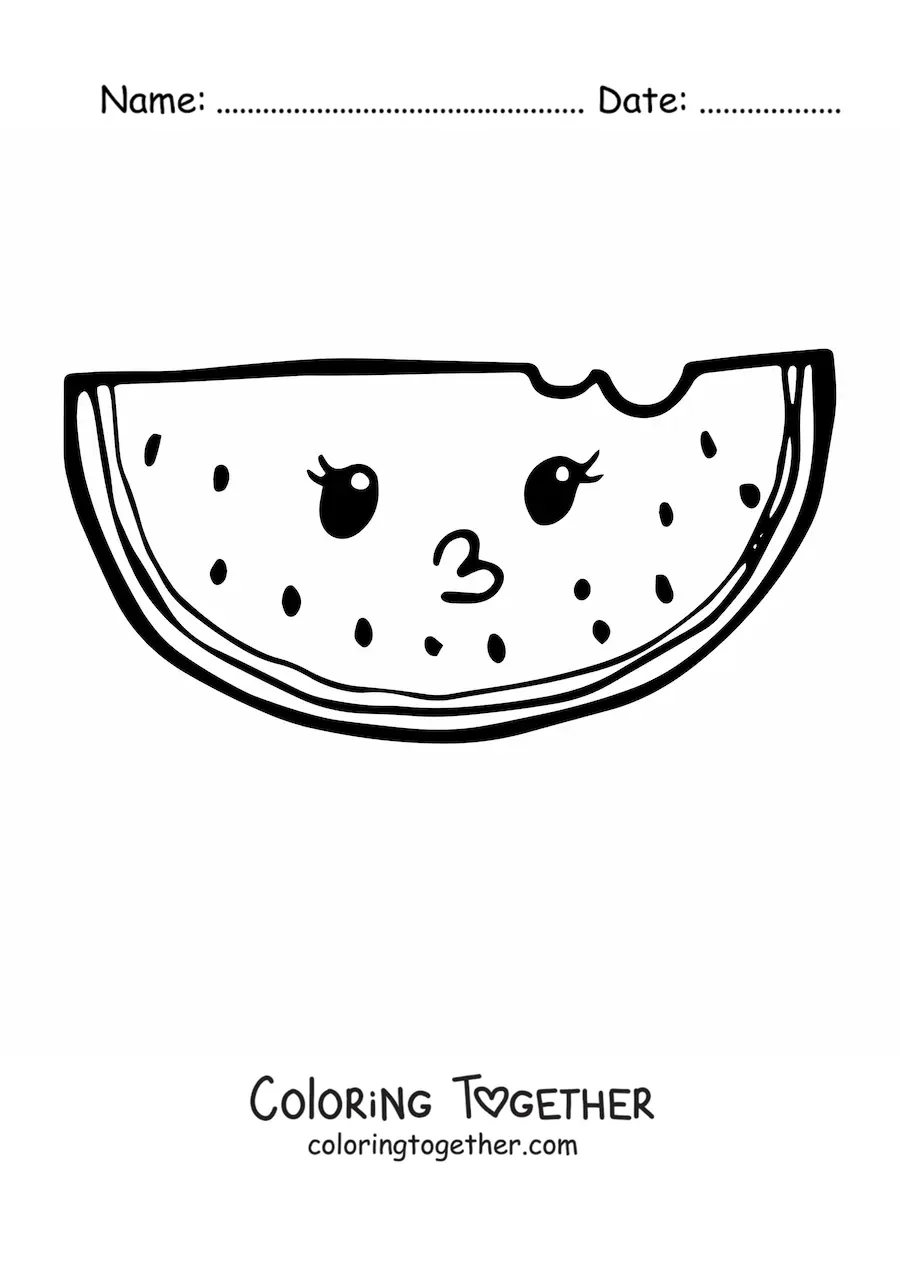 Coloring page of a kawaii watermelon