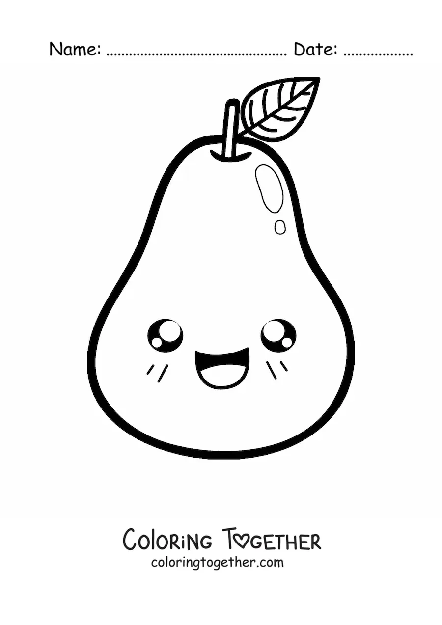Coloring page of a kawaii pear