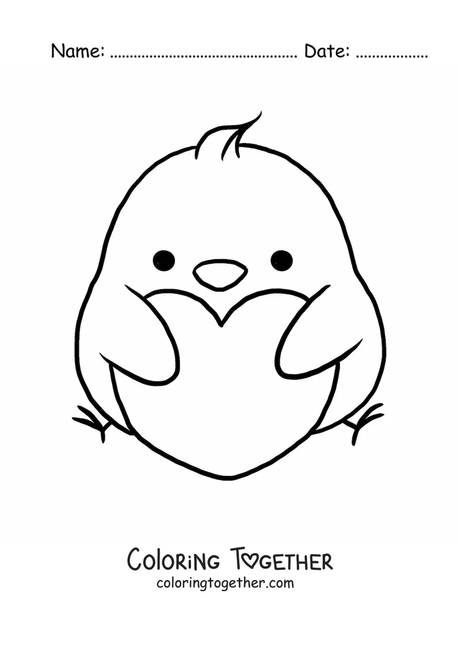 Coloring page of a big kawaii chick with a heart