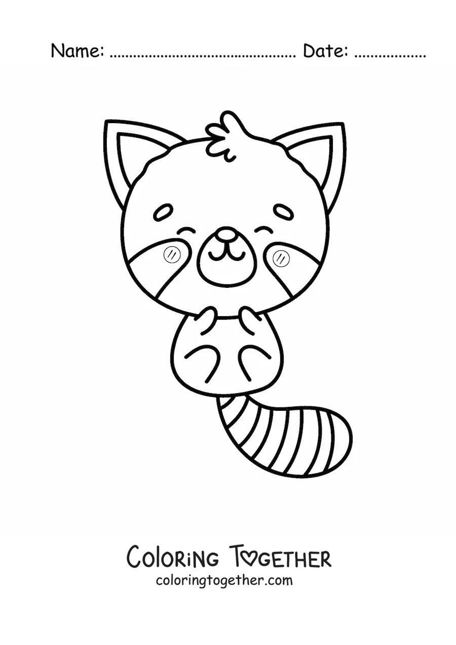 Coloring page of a big kawaii red panda