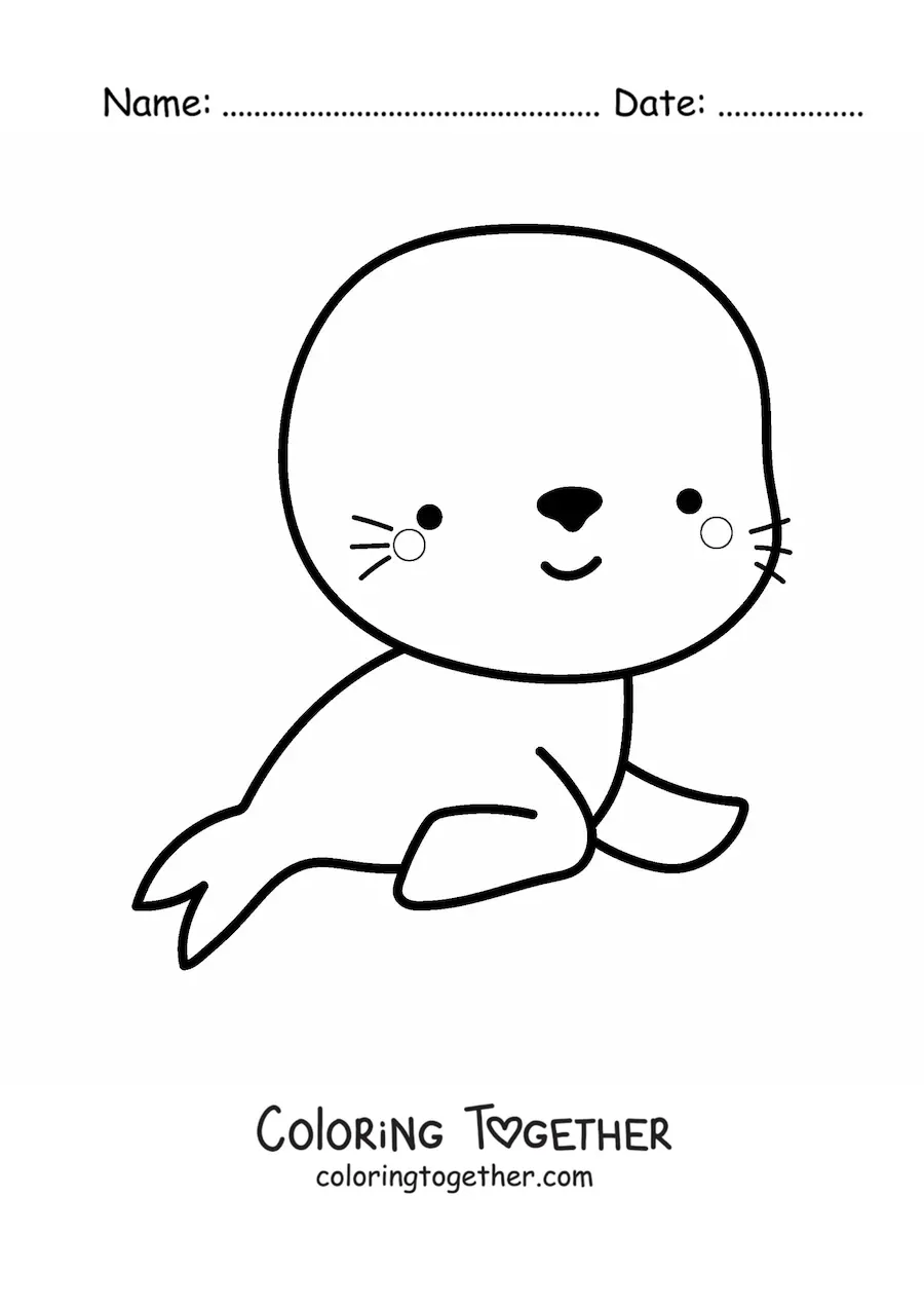 Coloring page of a big kawaii seal
